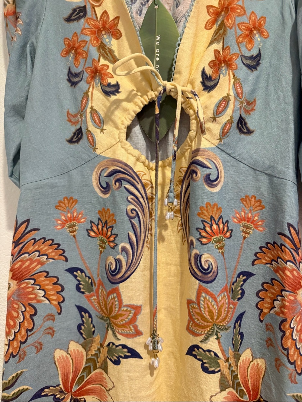 NWT Farm Rio Floral Bird Print Maxi Dress Blue Yellow Size S - Picture 6 of 7